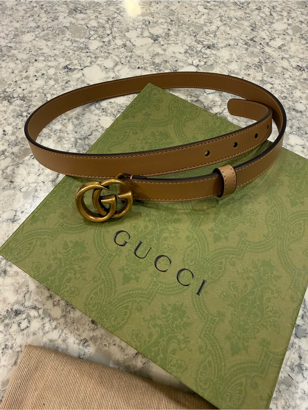 Gucci Tan Leather Belt with Gold Double G Buckle